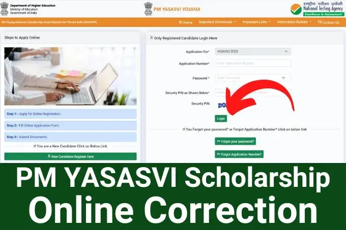 PM YASASVI Scholarship Correction 2023 Link