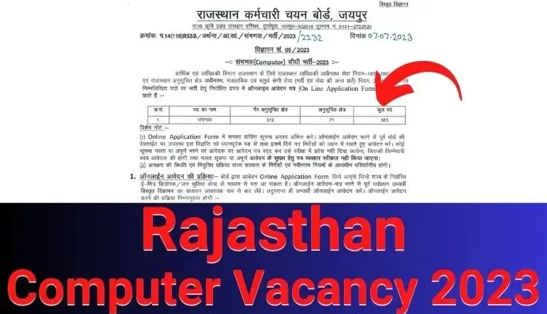 Rajasthan Computer Recruitment 2023 Apply
