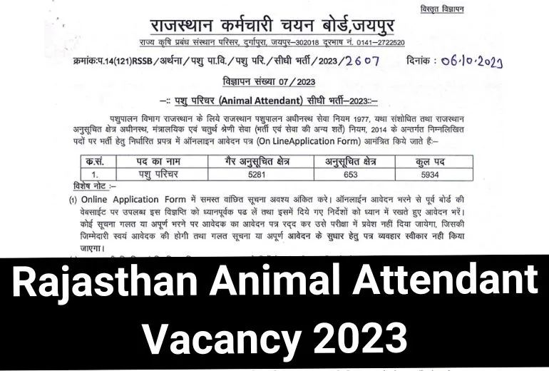 Rajasthan Animal Attendant Vacancy 2023